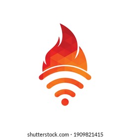 Fire and wifi logo combination. Flame and signal symbol or icon.