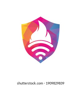 Combinación de logotipo de incendio y wifi. Llama y símbolo o icono de señal.