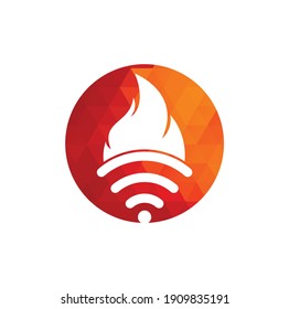 Fire and wifi logo combination. Flame and signal symbol or icon.