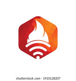 Fire and wifi logo combination. Flame and signal symbol or icon.