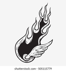 fire wing flaming from the sky sketch line black and white hand drawing