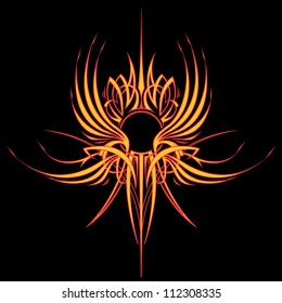 Fire Wing Pinstripe: Square Version Two color vector illustration of a pinstripe design element created for the hood of a hot rod or motorcycle tank.