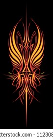 Fire Wing Pinstripe: Vertical Version Two color vector illustration of a pinstripe design element created for the hood of a hot rod or motorcycle tank.