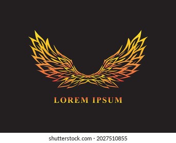 fire wings logo, abstract phoenix wings vector isolated on black