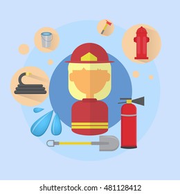 Fire Woman Firefighter Worker Icon Flat Vector Illustration