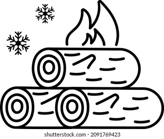 Fire Wood Concept, Campfire Vector Line Icon Design, Winter Season activities Symbol, Coldest Weather Sign, Snow and frost Stock Illustration