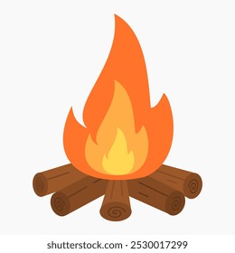 Fuego en una Ilustración vectorial de madera aislada sobre fondo blanco