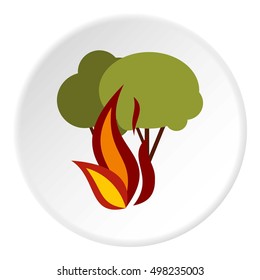 Fire in woods icon. Flat illustration of fire in woods vector icon for web