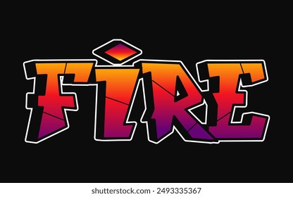 Fire word trippy psychedelic graffiti style letters.Vector hand drawn doodle cartoon logo Fire illustration. Funny cool trippy letters, fashion, graffiti style print for t-shirt, poster 