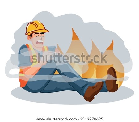 fire, work accident with fire, employee is in danger during a fire. vector illustration.