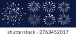 Fire work collection on black background. Fireworks backdrop vector illustration