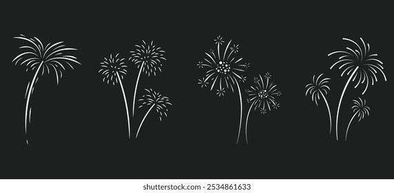 Fire work collection on black background vector image