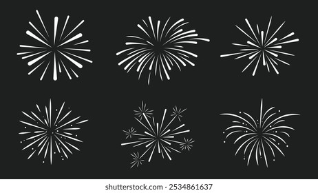 Fire work collection on black background vector image