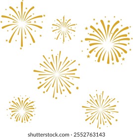 Fire work collection Vector Golden Doodle, Celebration, Party Icon, Anniversary, New Year Event.