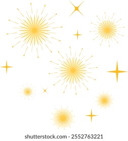 Fire work collection Vector Golden Doodle, Celebration, Party Icon, Anniversary, New Year Event.