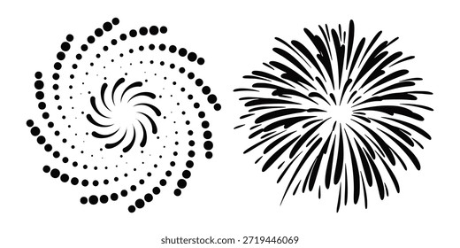 Fire work vector art illustration. A collection of golden sparkling fireworks explosions and trails isolated on a white background.