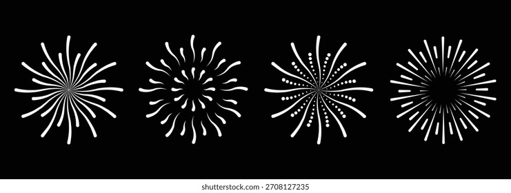 Fire works icon. Firework icon set. Fourth of July celebration symbol, Independence Day design element.