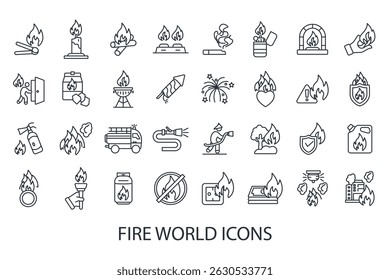 fire world icons set isolated on White Background Flat style design