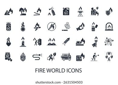 fire world icons set isolated on White Background Flat style design