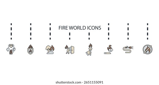 fire world icons set isolated on White Background Flat style design