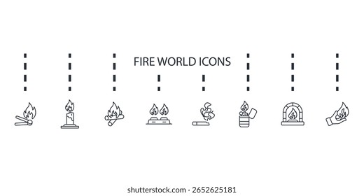 Feuerwelt Symbole einzeln auf weißem Hintergrund Flaches Design