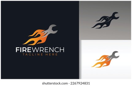 Fire and wrench logo vector