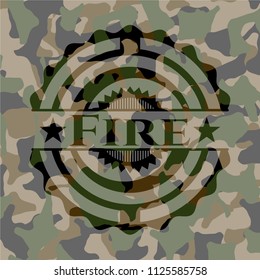 Fire written on a camouflage texture