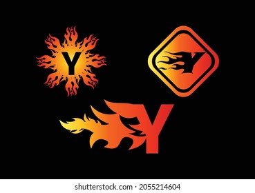 Fire Y Letter Logo And Icon Design Template