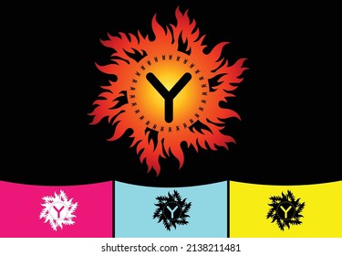Fire Y letter logo and icon design template