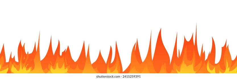 Fire Yellow and orange lights up. Picture horizontally seamless. Object isolated on white background. Cartoon fun style Illustration vector