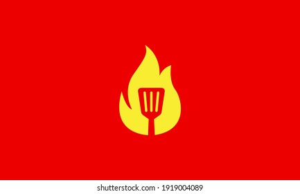 fire yellow with spatula logo design vector icon symbol illustration