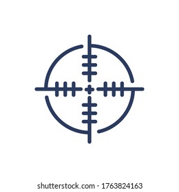 Firearm aiming thin line icon. Focus, crosshair, circular target isolated outline sign. Accuracy, strategy, marketing concept. Vector illustration symbol element for web design and apps