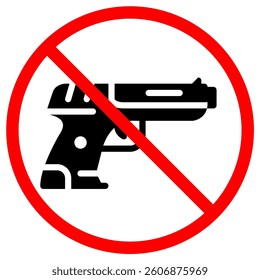 A firearm is crossed out with a red circle, showing a ban on weapons and promoting safety awareness. Ideal for public service announcements and related safety campaigns.