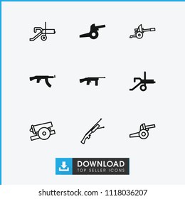 Firearm icon. collection of 9 firearm filled and outline icons such as cannon. editable firearm icons for web and mobile.