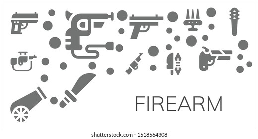 firearm icon set. 11 filled firearm icons.  Collection Of - Gun, Revolver, Rifle, Cannon, Weapon, Weapons icons