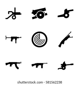 firearm icons set. Set of 9 firearm filled icons such as radar, cannon