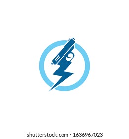 firearm and a lightning bolt within a circle 