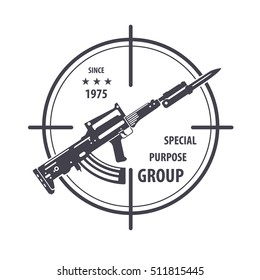 Firearm logo template. Guns, rifles badge. Flat design. Vector illustration