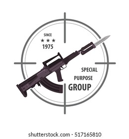 Firearm logo template. Guns, rifles badge. Flat design. Vector illustration