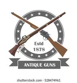 Firearm logo template. Guns, rifles badge. Flat design. Vector illustration