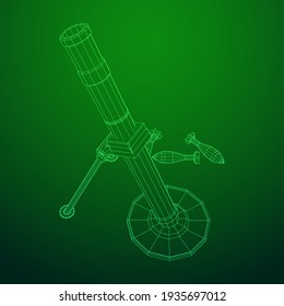 Firearm weapon army mortar and mine. Wireframe low poly mesh vector illustration