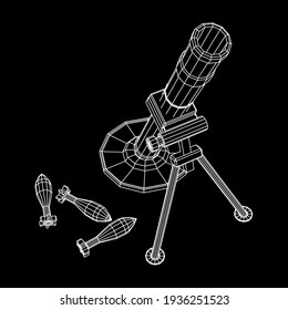 Feuerwaffenwaffenarmee und meine. Wireframe Low-Poly-Mesh, Vektorgrafik