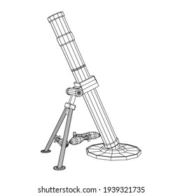 Firearm weapon army mortar and mine. Wireframe low poly mesh vector illustration