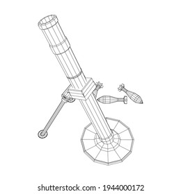 Firearm weapon army mortar and mine. Wireframe low poly mesh vector illustration