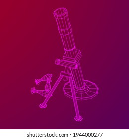 Firearm weapon army mortar and mine. Wireframe low poly mesh vector illustration