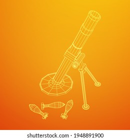 Feuerwaffenwaffenarmee und meine. Wireframe Low-Poly-Mesh, Vektorgrafik