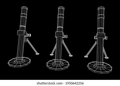 Mortero y mío del ejército con armas de fuego. Ilustración vectorial de malla baja de malla de alambre