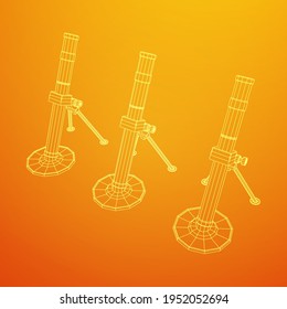 Mortero y mío del ejército con armas de fuego. Ilustración vectorial de malla baja de malla de alambre