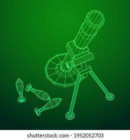 Feuerwaffenwaffenarmee und meine. Wireframe Low-Poly-Mesh, Vektorgrafik