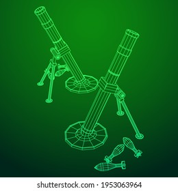 Feuerwaffenwaffenarmee und meine. Wireframe Low-Poly-Mesh, Vektorgrafik